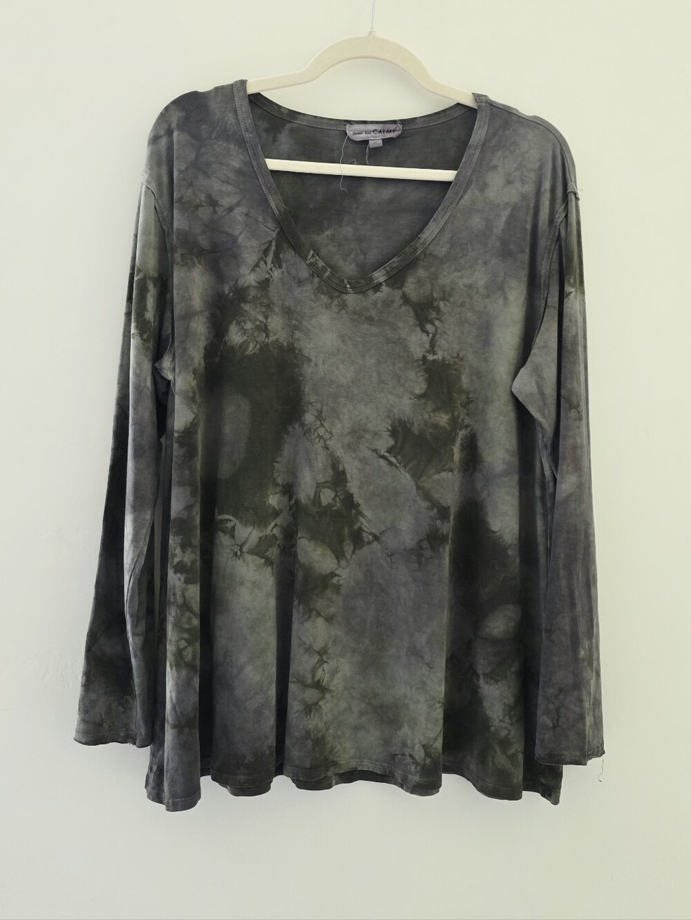 Johnny Was Calme Charcoal Tie-Dye V-Neck Long Sleeve Relaxed Top Women's Size XL